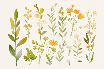 Naklejka premium Discover the beauty of nature with this stunning collection of watercolor floral illustrations