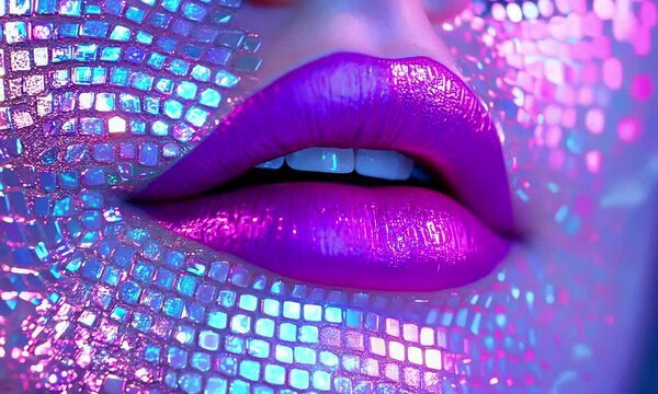 Purple lips in neon cholo design.