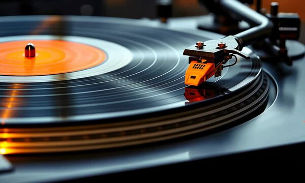 Vinyl record playing on a turntable
