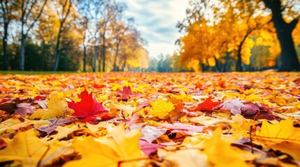 Beautiful yellow red and orange leaves in an autumn park 