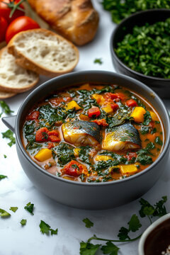 okro pepper soup	soup made from okra and fish, Nigerian food illustration