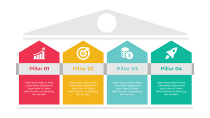 Process flow vector infographic with steps and icons.