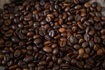 Fototapeta premium Background of roasted coffee beans with pleasant aroma
