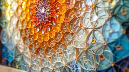 Sacred geometry patterns with wooden frame in spiritual study. Intricate designs and soothing colors, white background