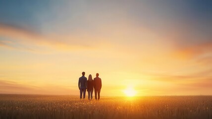 People standing in a canola field at sunset, the golden blooms glowing under the last rays of sunlight, nature, sunset, field, golden hour