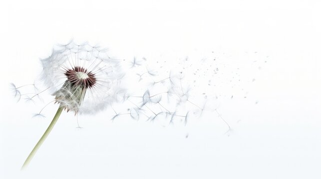 A single dandelion seed head, its delicate wisps floating gently in the air