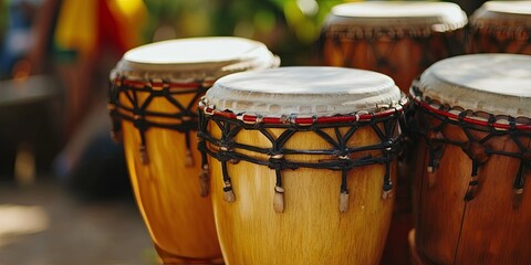 Close up of African Drums with Red and Black Accents