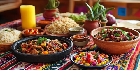 Delicious South American Food on Colorful Tablecloth