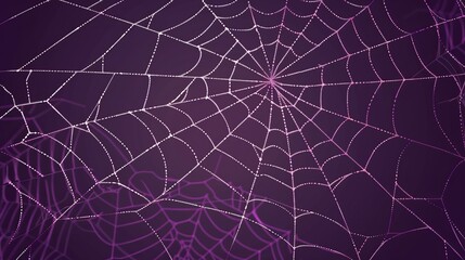 Obraz premium Creepy vector cobweb background featuring a purple Halloween decoration with intricate white spider thread texture, perfect for web banners and spooky themed events