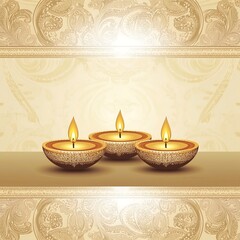 Radiant Celebration: Intricate Oil Lamps Illuminating Festive Golden Backdrop, Cultural Serenity
