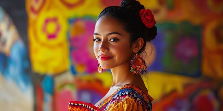 Portrait of a Beautiful Hispanic Woman in Traditional Clothing