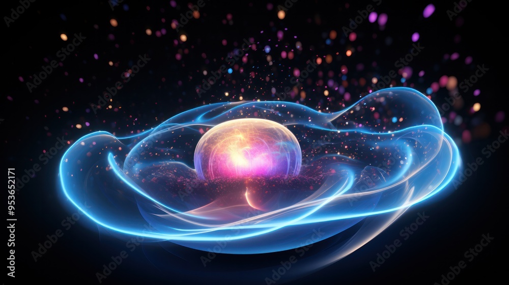Poster a swirling vortex of data points, each representing a unique search query, converging into a glowing