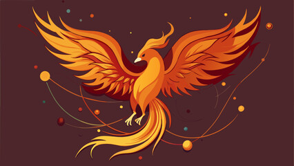 Obraz premium Fiery Phoenix Tattoo Design with Stylized Flames on Maroon Background
