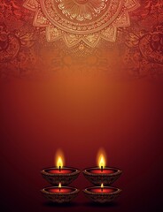 Radiant Diwali Celebration with Glowing Diyas, Festive Lights and Mandala Patterns for Indian Festival