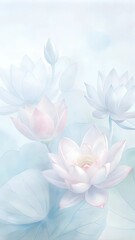 Fototapeta premium transparent watercolor greeting card background with lotus flowers