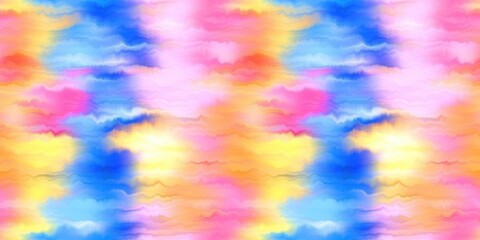 Modern rainbow blur summer seamless border pattern for a funky hippy mood. Wavy blur bleed melt ink banner edging effect in vibrant gradient tie dye colors. 