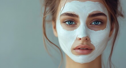 Woman with a white clay facial mask on her face looking at the camera.