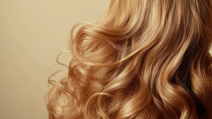 Naklejka premium Luxurious, lively curls bouncing on a soft beige background, highlighting the texture and vitality of healthy, voluminous hair.