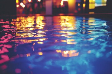 Abstract Water Surface with Blurred Lights Reflecting