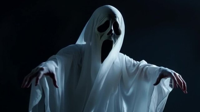 spooky ghost scary mask Halloween theme dark background dramatic horror theme mysterious figure motion video