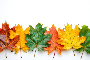Fototapeta premium Autumn Maple Leaves Flat Lay White Background created with Generative AI