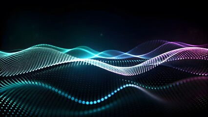 A digital illustration of a white background with an abstract wave pattern made from small colorful dots. Futuristic modern backdrop design for business, presentation, ads, banner, website