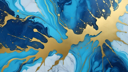 Obraz premium 4K high detail marble background in white-blue colors with golden flecks. 