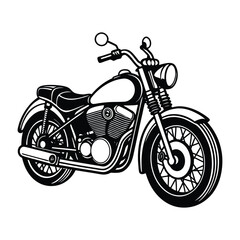 Retro Vintage Cruiser Motorcycle  Art Illustration in Black and White