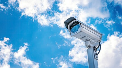 Outdoor surveillance camera with a sky view in the background, capturing the essence of modern security systems and their role in monitoring.