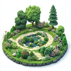 Isometric Illustration of 3d english garden