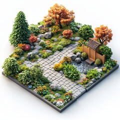 Isometric Illustration of 3d english garden