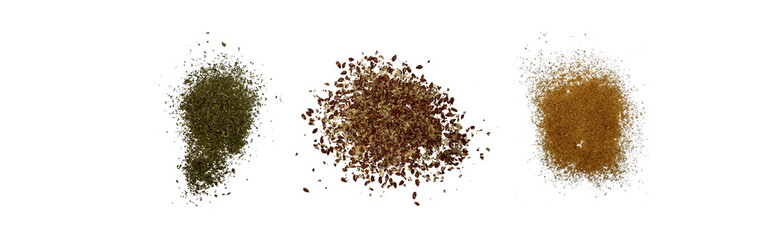 Close-up macro shot of 3 types of spices