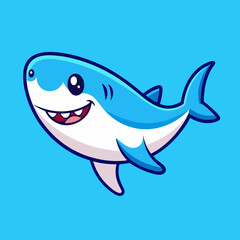 Cute Shark Swimming Cartoon Icon Illustration.
