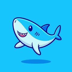 Cute Shark Swimming Cartoon Icon Illustration.

