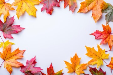 Autumn Maple Leaves Flat Lay White Background created with Generative AI
