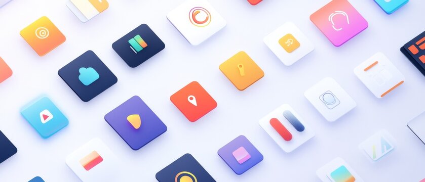 Simple UI design featuring flat icons with gentle gradients, creating an elegant and contemporary visual experience