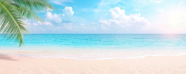 lovely beach with a backdrop of the blue sea, a blue sky, and white clouds, banner, summertime occupation, vacation
