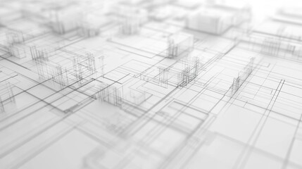 Abstract 3D wireframe structure depicting a modern website layout, visualizing the future of web development with precision and detail
