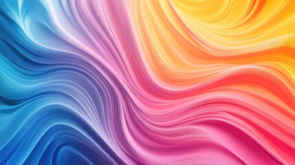 Obraz premium Vibrant wavy lines in a gradient of warm to cool colors, including pink, orange, yellow, and blue, forming a lively abstract backdrop.