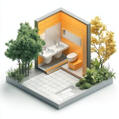 Isometric Illustration of 3d restroom public for male icon