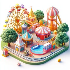 Isometric Illustration of 3d theme park icon