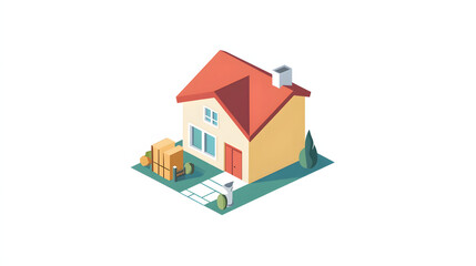 Small 3D residential house model on white background for sale