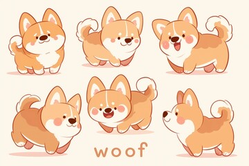 Obraz premium A set of cute cartoon dogs for an adorable atmosphere. Clip art or stickers. Vector illustration