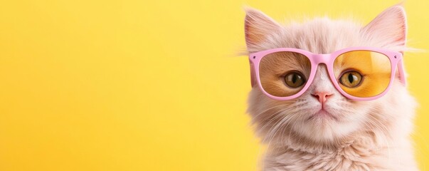 Fototapeta premium A&nbsp;fluffy cat wearing stylish shades of glasses as a kitten.