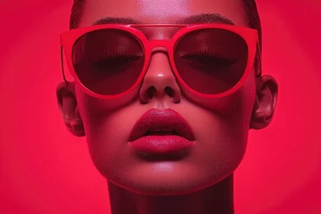 Close-up Portrait of a Woman with Red Sunglasses and Lips © talkative.studio