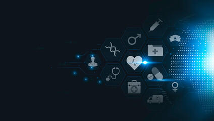 Medical technology science innovation background, Healthcare networking data connected of patient on internet digital technologies, Medical online, consultation, Health on global network Insurance