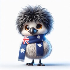 Fototapeta premium cute 3d fluffy emu ostrich character with Australia style scarf