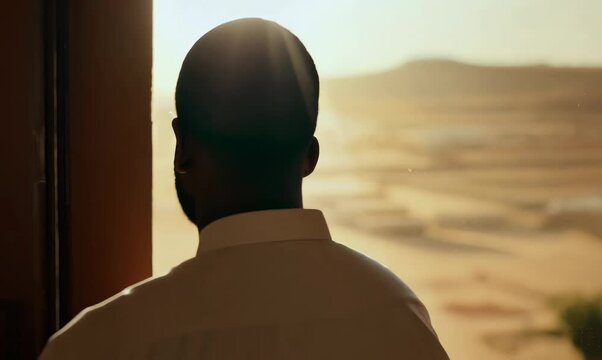 Pensive Sudanese Man Contemplating by Window