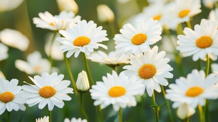 Obraz premium The landscape of white daisy blooms in a field 