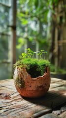 DIY moss pots with a small clearing in the middle 